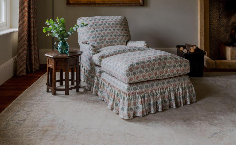 Hampton Footstool | loose cover ruffled skirt
