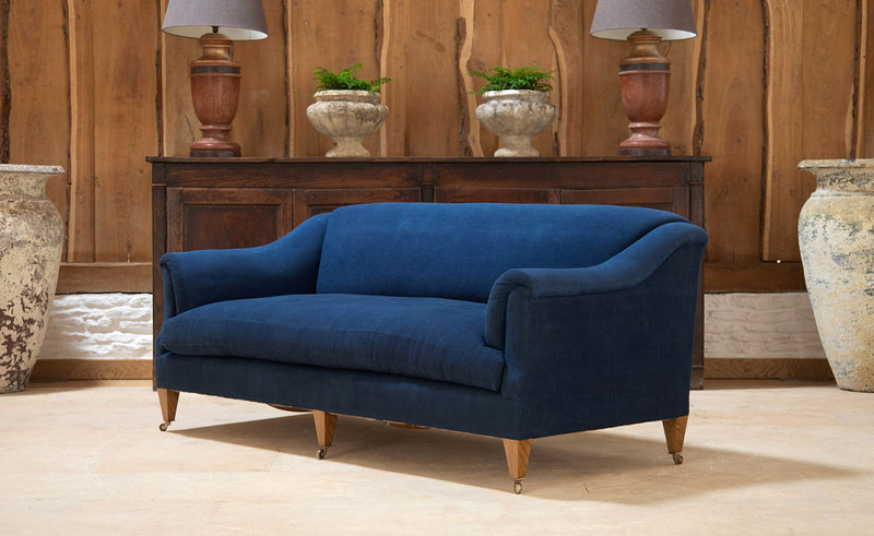 The Brompton sofa - A sustainable sofa covered in hand dyed, vintage hemp fabric